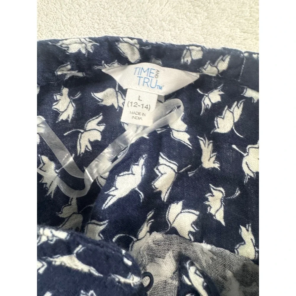 Time and Tru Navy Floral Smocked Drop Waist Cotton Mini Dress L 12-14